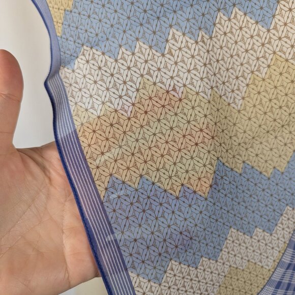 Sally Gee Rectangle Scarf Silk Blend Chiffon Blue Tan Plaid Striped Vintage 60" - Picture 3 of 4